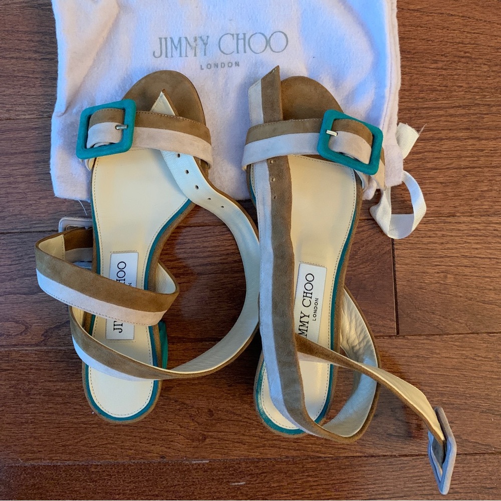 Jimmy Choo Dacha Strappy Suede Patchwork Sandals size 6.5 NWOT